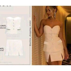 ZARA WOMAN MIXED SATIN EFFECT BUSTIER TOP OYSTER WHITE 2316/600 SZ XS